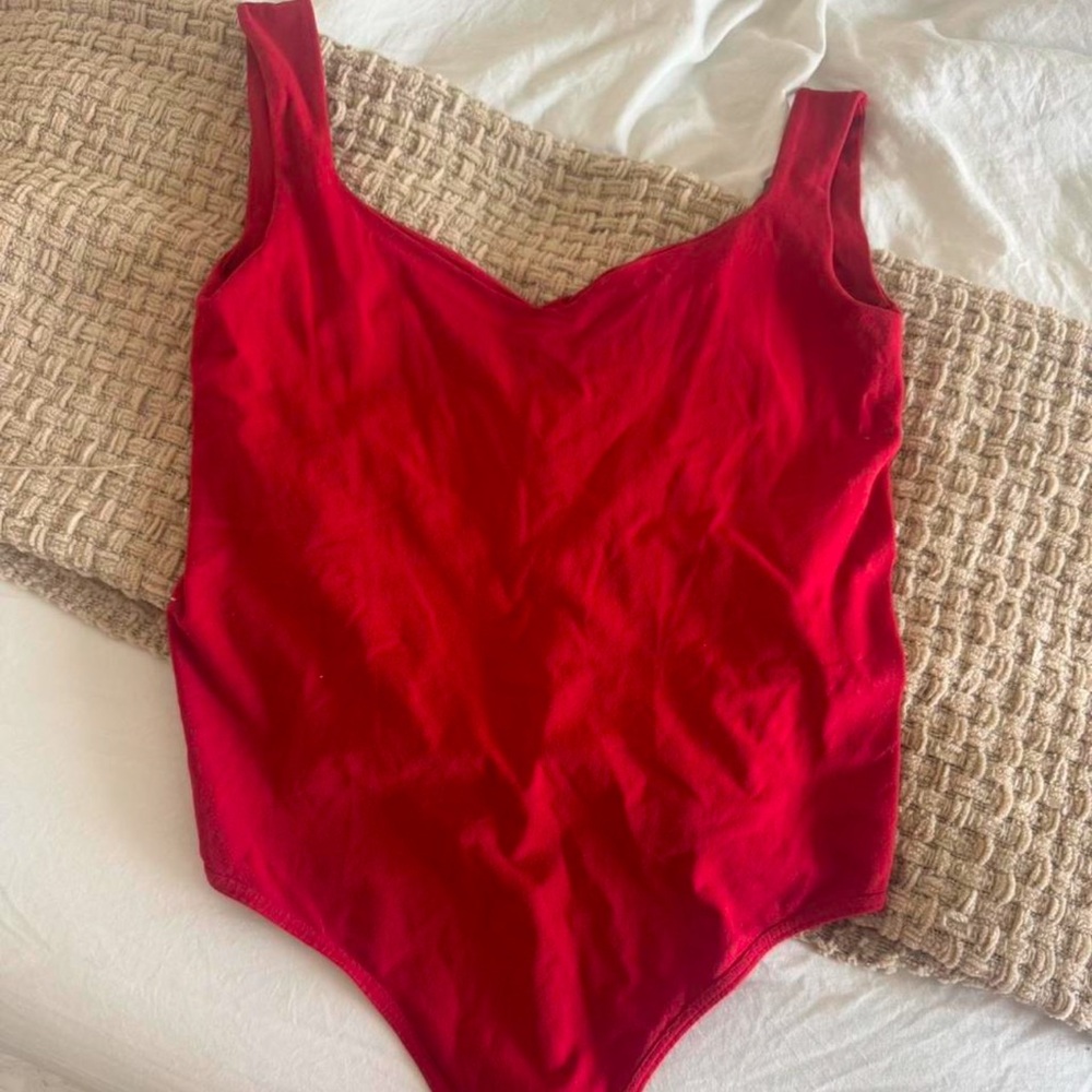Free People Red V-Neck body suit